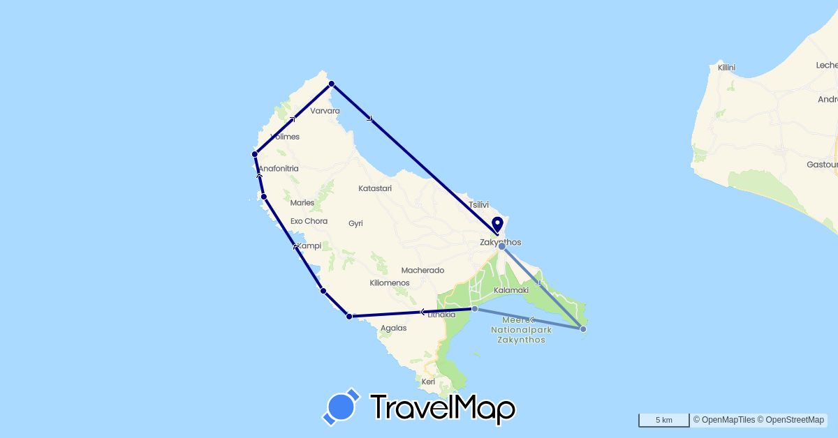 TravelMap itinerary: driving, cycling in Greece (Europe)
